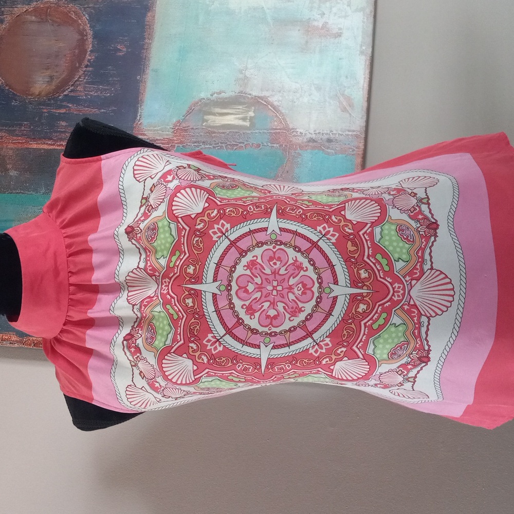 Vineyard Vines Coral and Lime Mandala Blouse Size: 8 - Picture 6 of 13